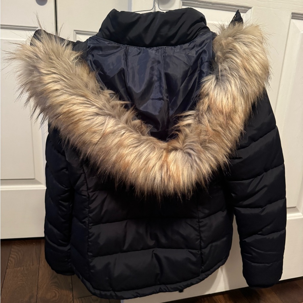 Topshop Padded Coat With Faux Fur Hood In Black